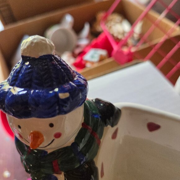 Christmas Holiday Santa Claus Snowman Ceramic Cracker Serve Tray Cheese Dish - Picture 2 of 4